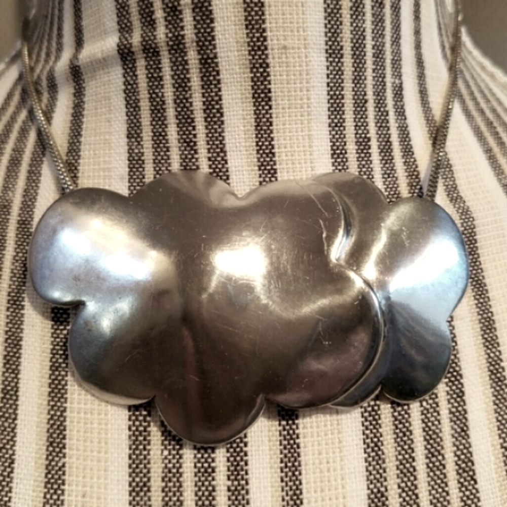 Vintage Silver Tone Statement Cloud Necklace - image 3